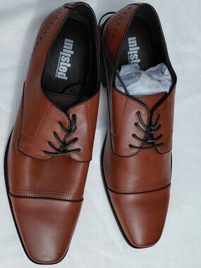Kenneth Cole Unlisted - Men's Dress Shoes – Cognac Brown Cap Toe Lace-Up Oxfords